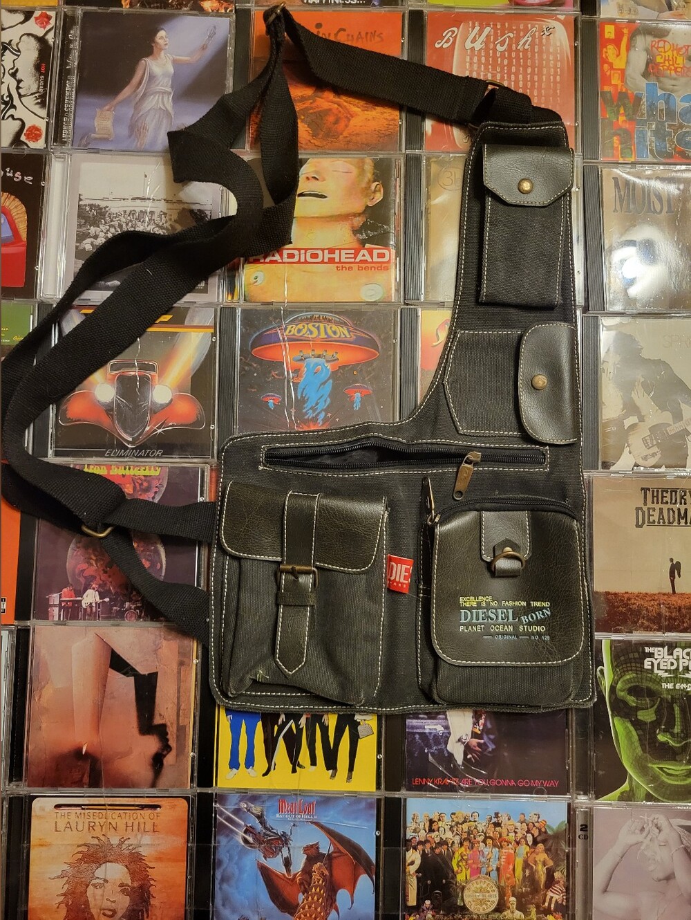 Vintage Diesel Black Canvas Crossbody Messenger with Multiple Pockets